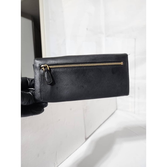 Authentic Prada Saffiano Lux Leather Flap Continental Wallet Black - Picture 14 of 15